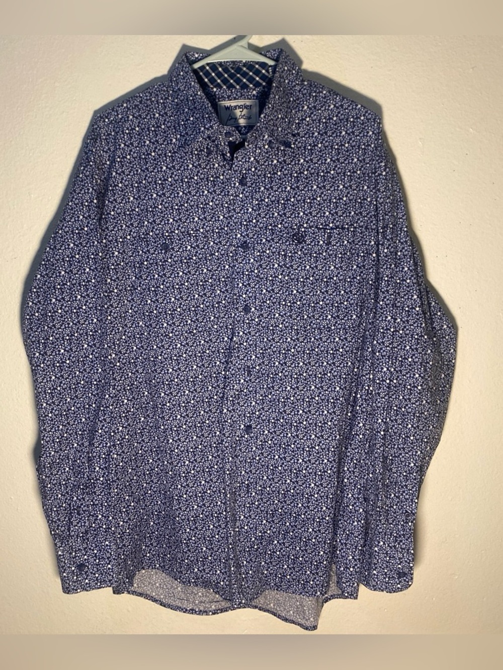 Wrangler George Strait Western Shirt Mens Large Blue Button Floral Long Sleeve